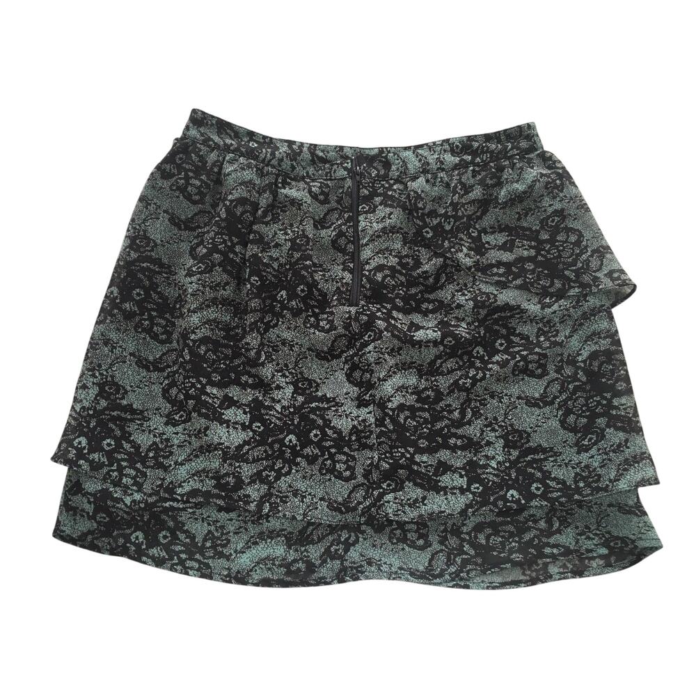 Ezra Miniskirt Black and Blue Lace Pattern Size Medium Lined Ruffled Layered